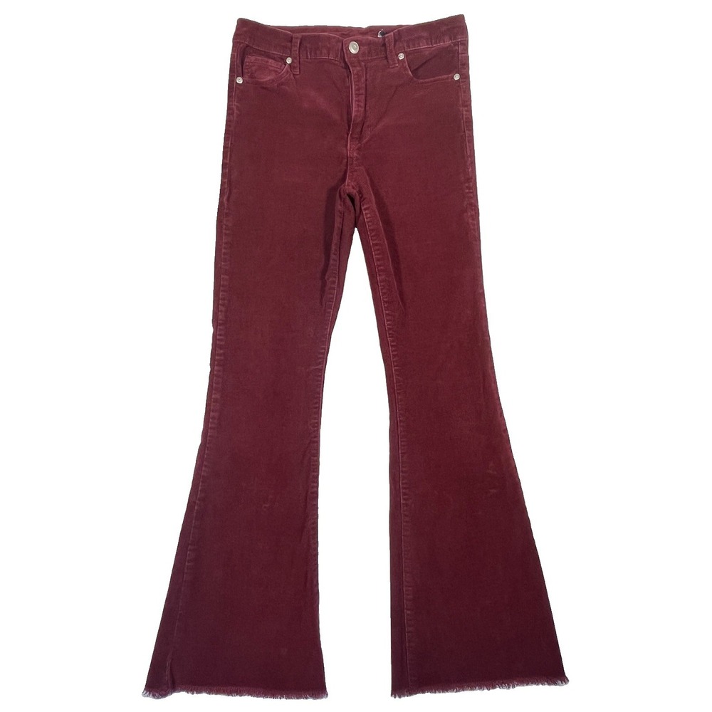 Celebrity Pink Corduroy Flare Pants 5/27 Burgundy Mid Rise Frayed Hem Stretch‎